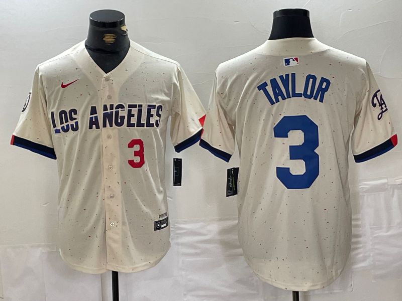 Men Los Angeles Dodgers 3 Taylor Cream Fashion Nike Game MLB Jersey style 2